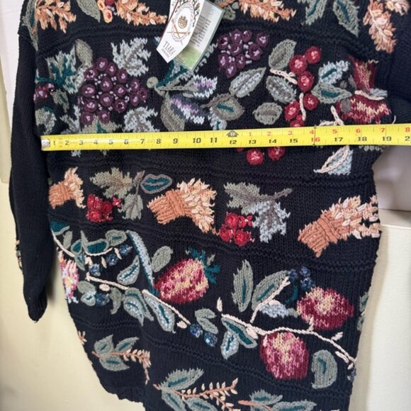 Vintage 80s NEW Tiara Floral Embroidery Cotton Sweater Pullover Oversized Boho L - Picture 14 of 15